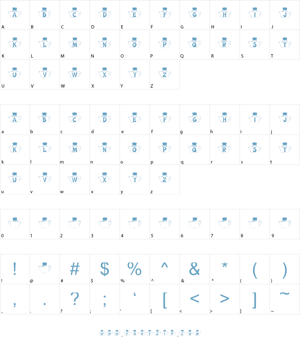 KR Mad Tea Party Font Character